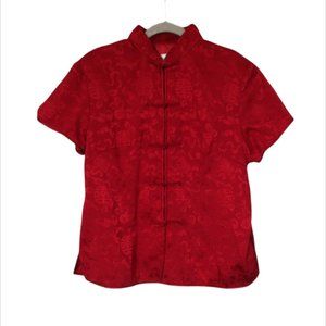 Womens Silk Chinese Blouse Large Red Mandarin Collar Dragon Silk Traditional